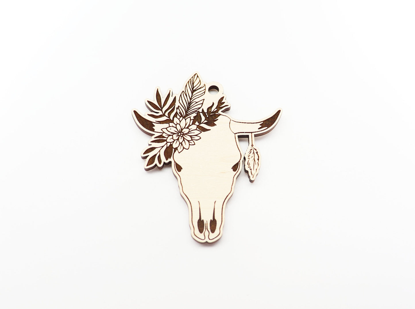 Floral Bull Car charm blank, wood blanks, wood cutouts