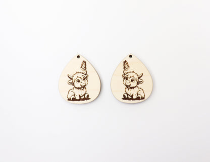 Highland cow teardrops, earring blanks, wood cutouts