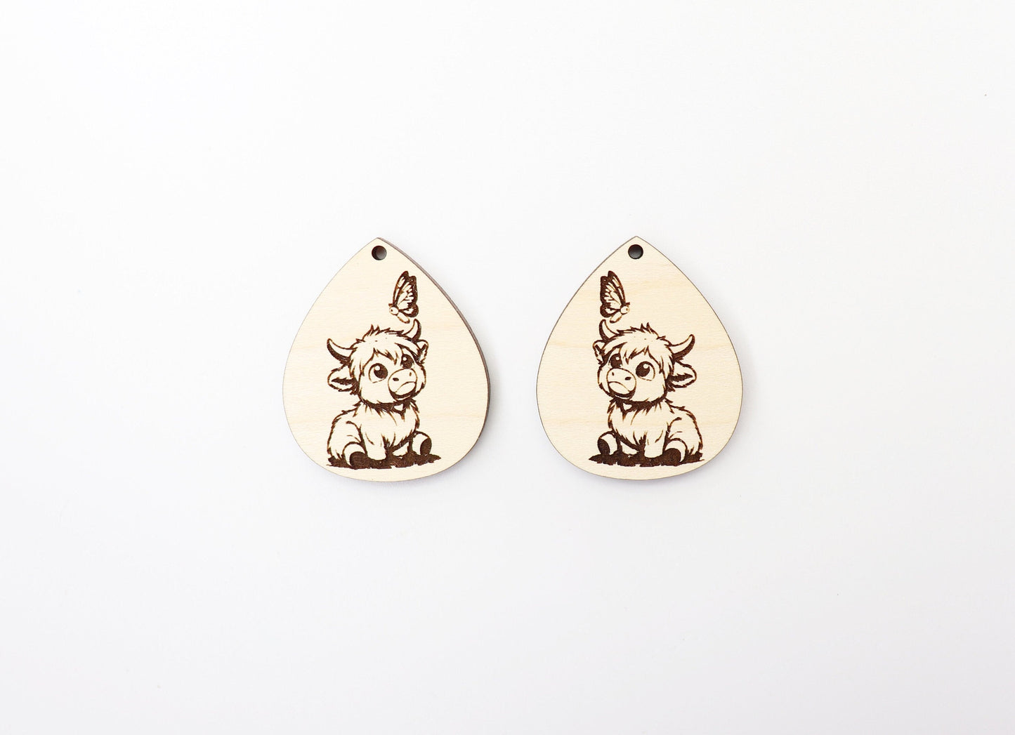 Highland cow teardrops, earring blanks, wood cutouts