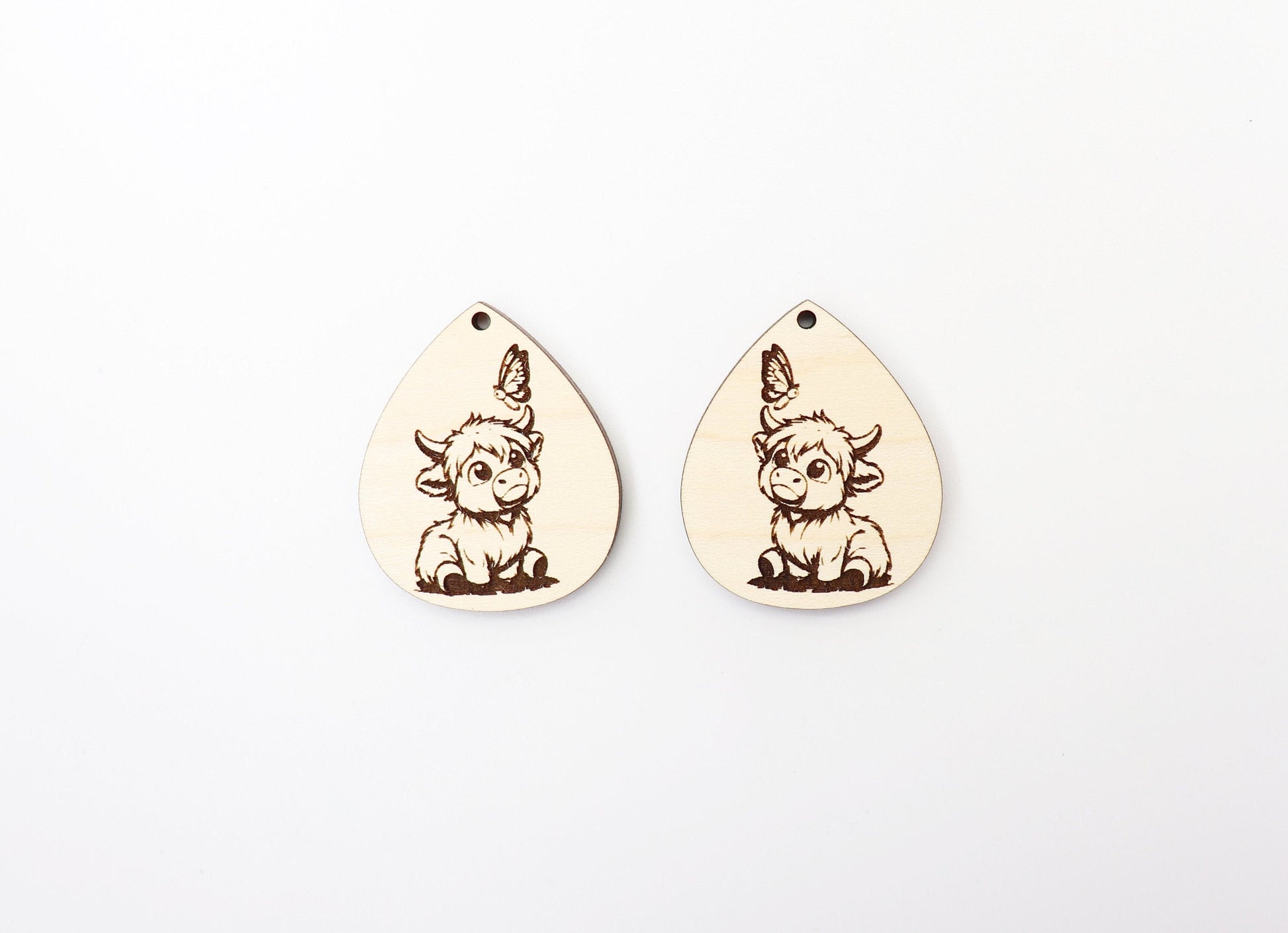 Highland cow teardrops, earring blanks, wood cutouts