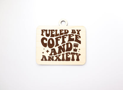 Coffee and anxiety car charm blank, wood blanks, wood cutouts