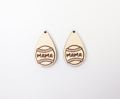 Baseball mama wood earring blanks, wood cutouts, earring blanks