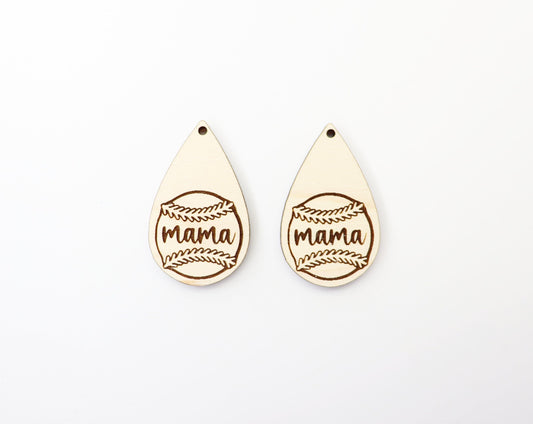 Baseball mama wood earring blanks, wood cutouts, earring blanks