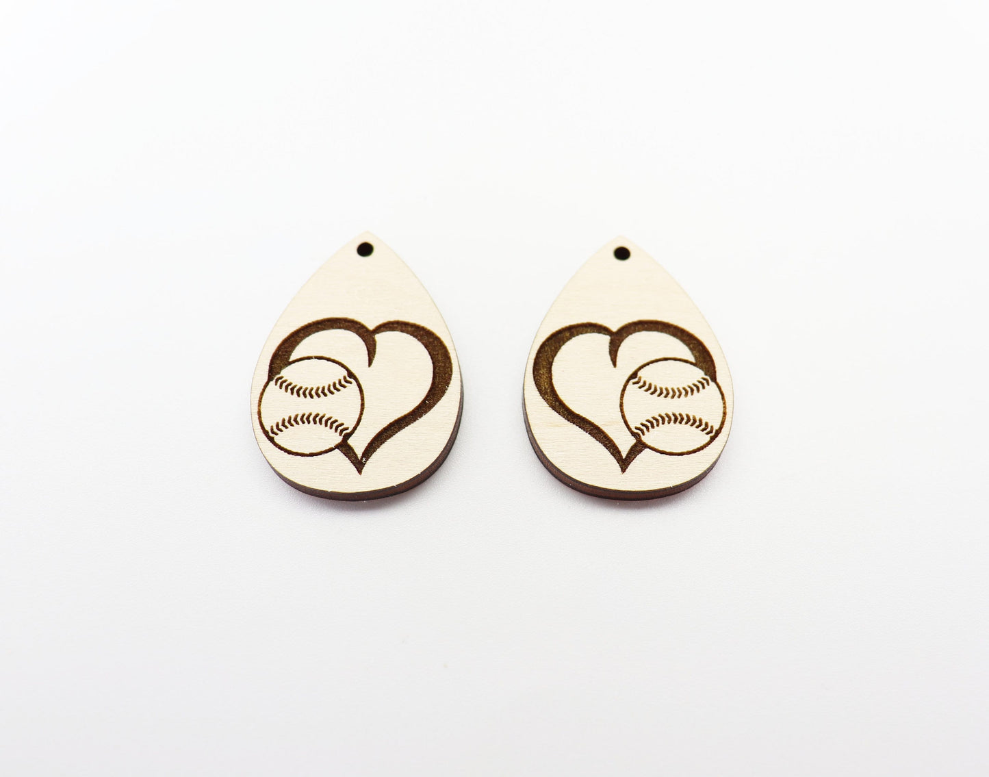 Baseball teardrops, wood earring blanks, wood cutouts, earring blanks