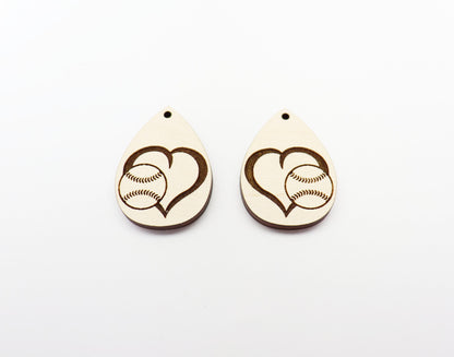 Baseball teardrops, wood earring blanks, wood cutouts, earring blanks