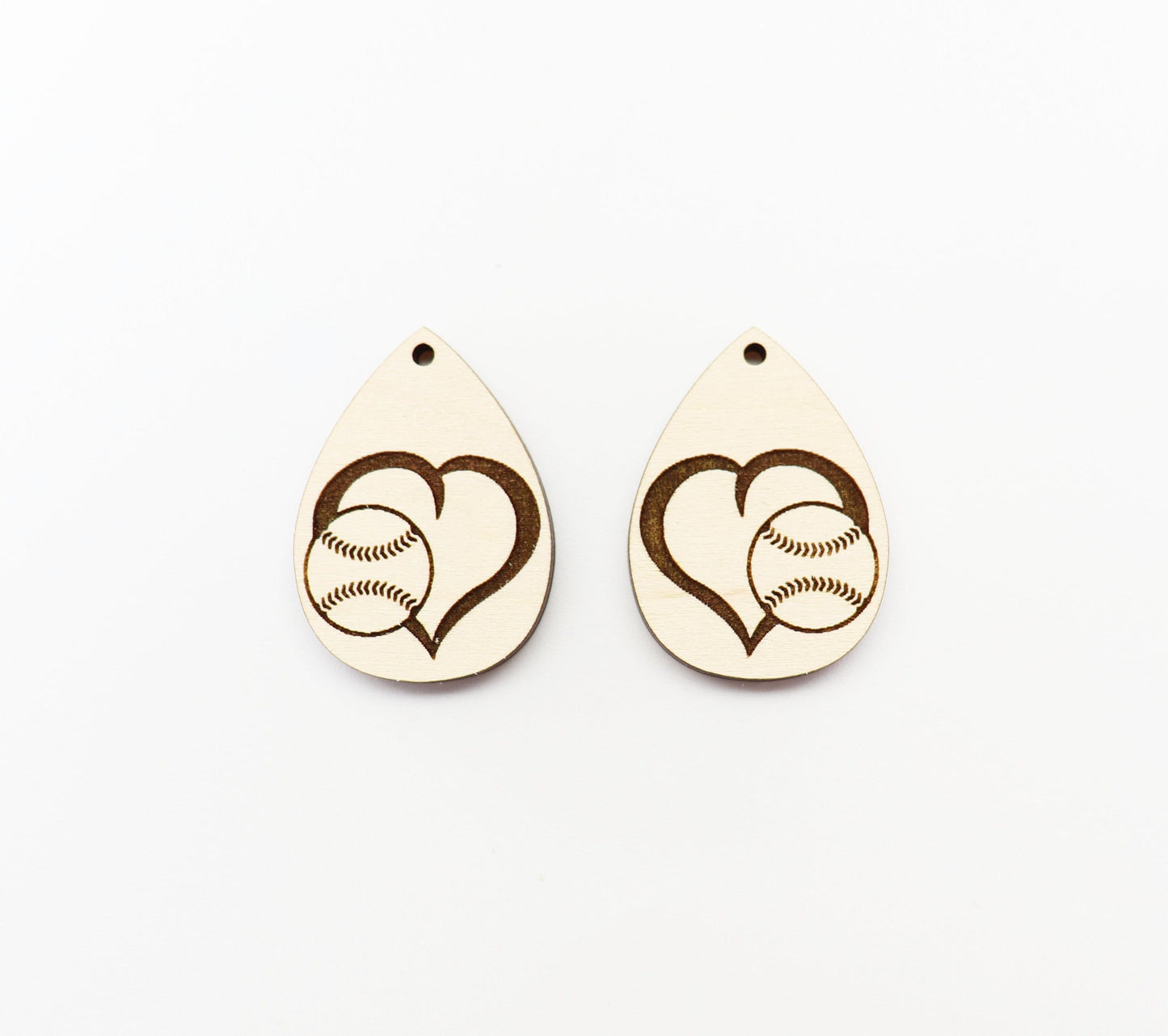 Baseball teardrops, wood earring blanks, wood cutouts, earring blanks