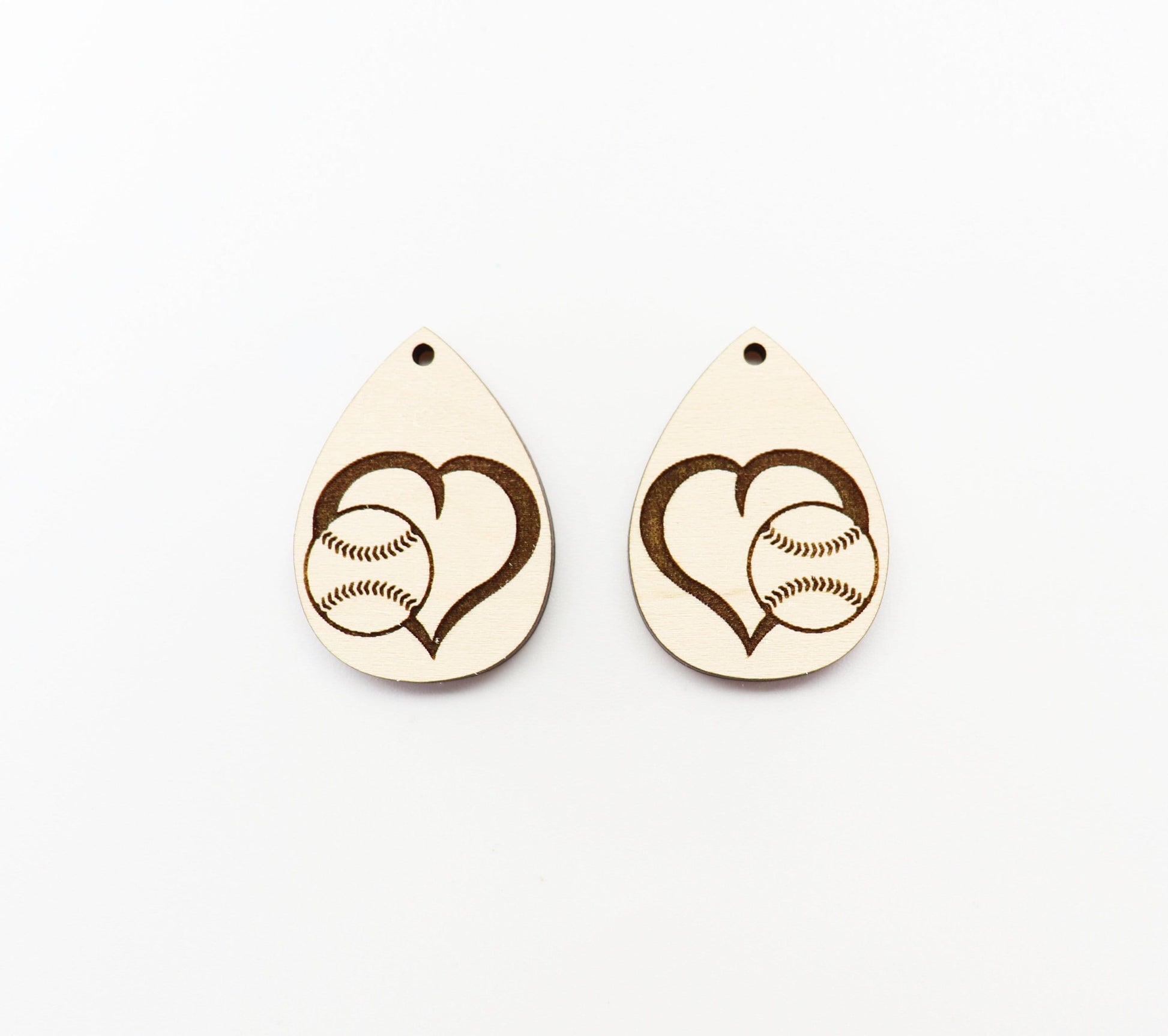 Baseball teardrops, wood earring blanks, wood cutouts, earring blanks