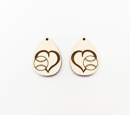 Baseball teardrops, wood earring blanks, wood cutouts, earring blanks