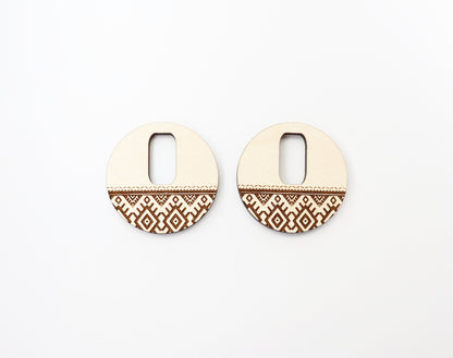 Round Aztec pattern earring blanks, laser cut blanks