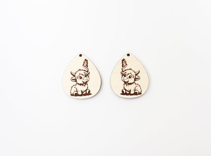 Highland cow teardrops, earring blanks, wood cutouts