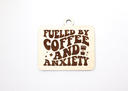 Coffee and anxiety car charm blank, wood blanks, wood cutouts