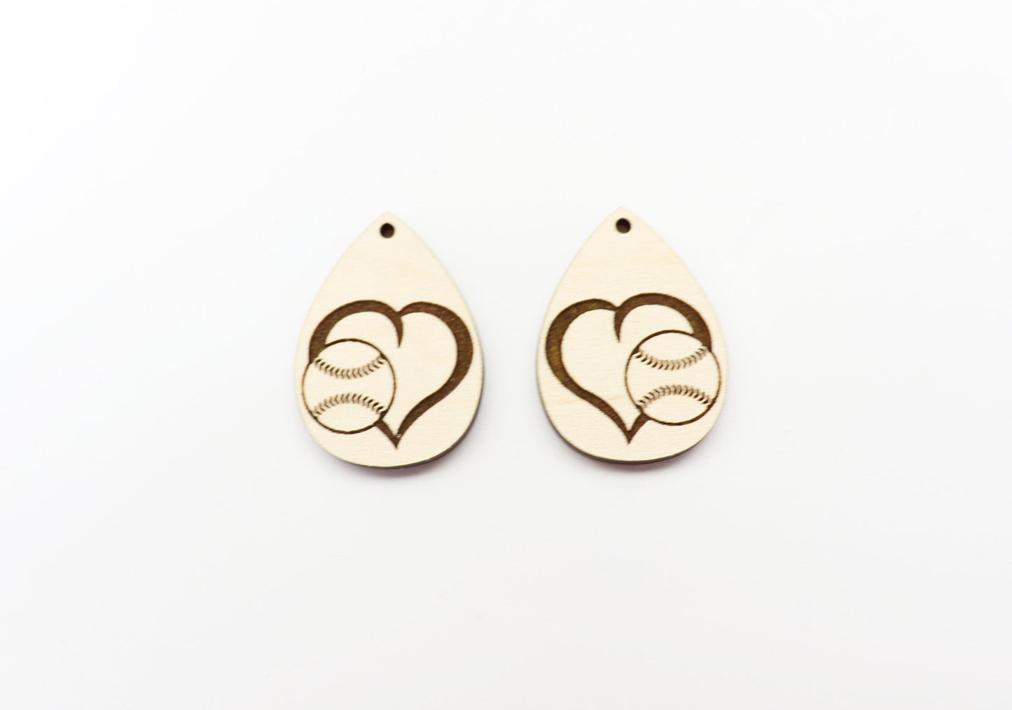 Baseball teardrops, wood earring blanks, wood cutouts, earring blanks