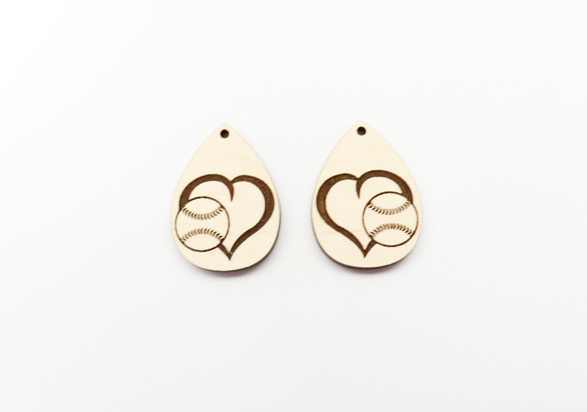 Baseball teardrops, wood earring blanks, wood cutouts, earring blanks