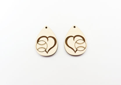 Baseball teardrops, wood earring blanks, wood cutouts, earring blanks