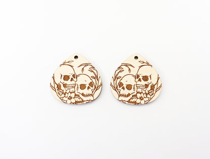 Skull floral earrings, earring blanks, sold per set