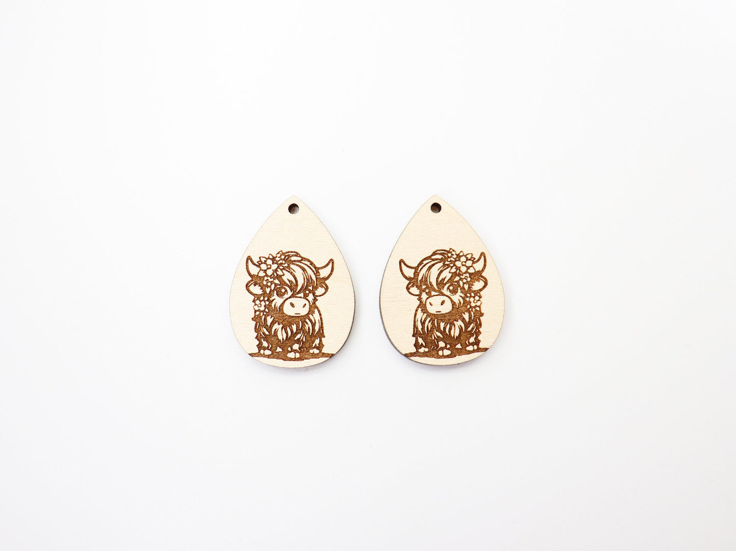 Highland cow earrings, earring blanks, wood cutouts