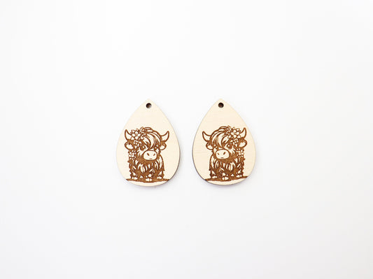 Highland cow earrings, earring blanks, wood cutouts