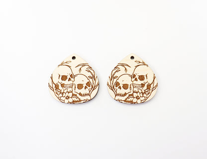 Skull floral earrings, earring blanks, sold per set