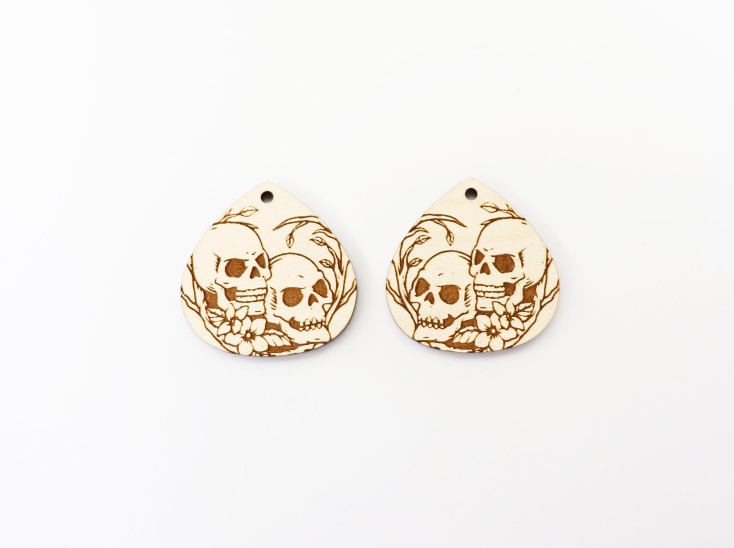 Skull floral earrings, earring blanks, sold per set