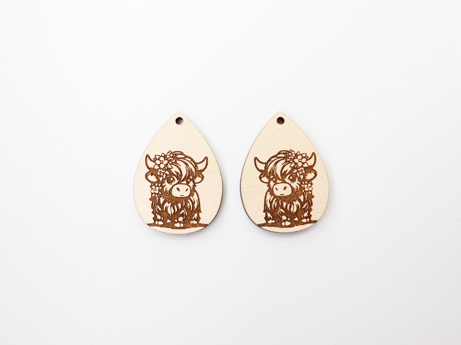 Highland cow earrings, earring blanks, wood cutouts