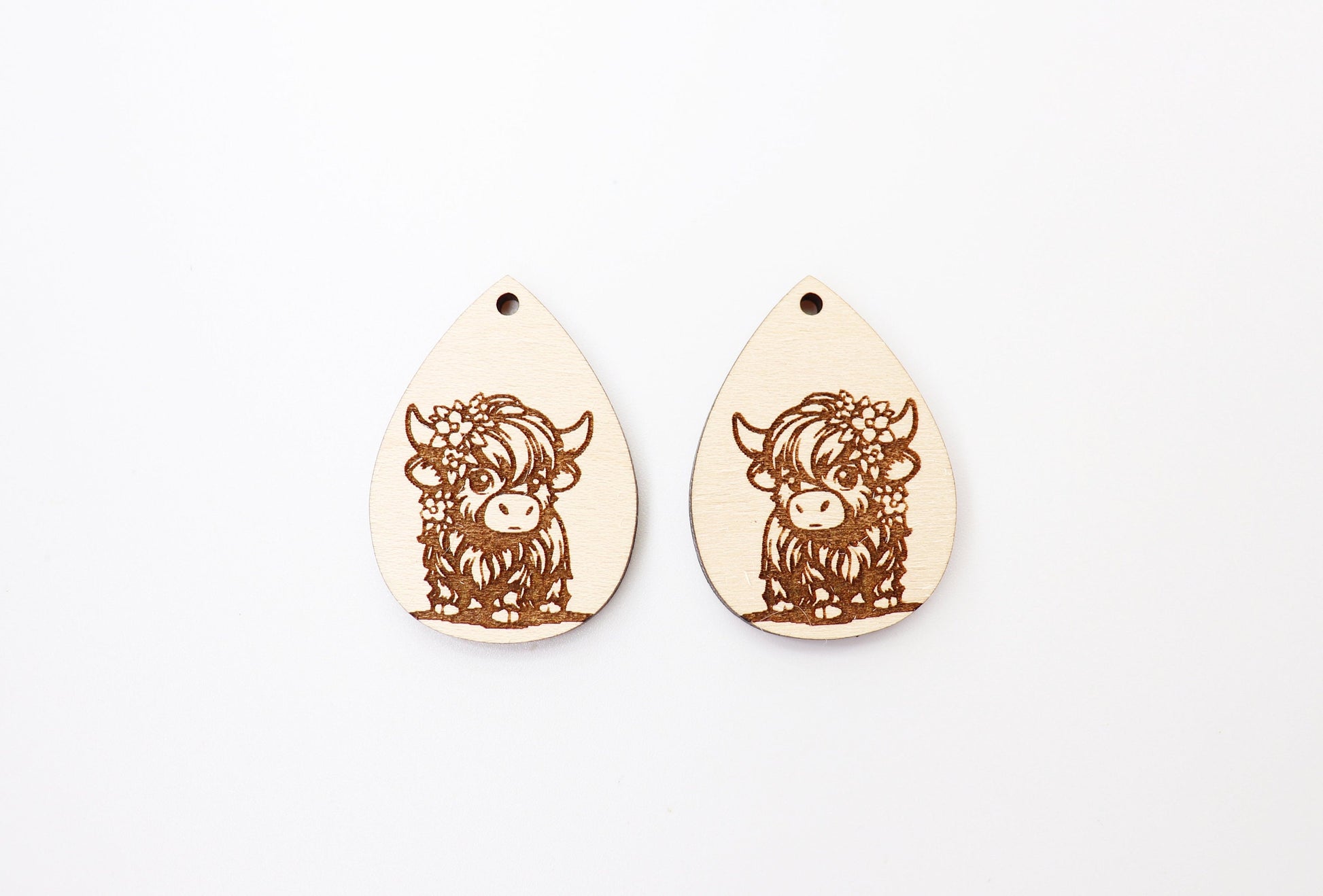 Highland cow earrings, earring blanks, wood cutouts