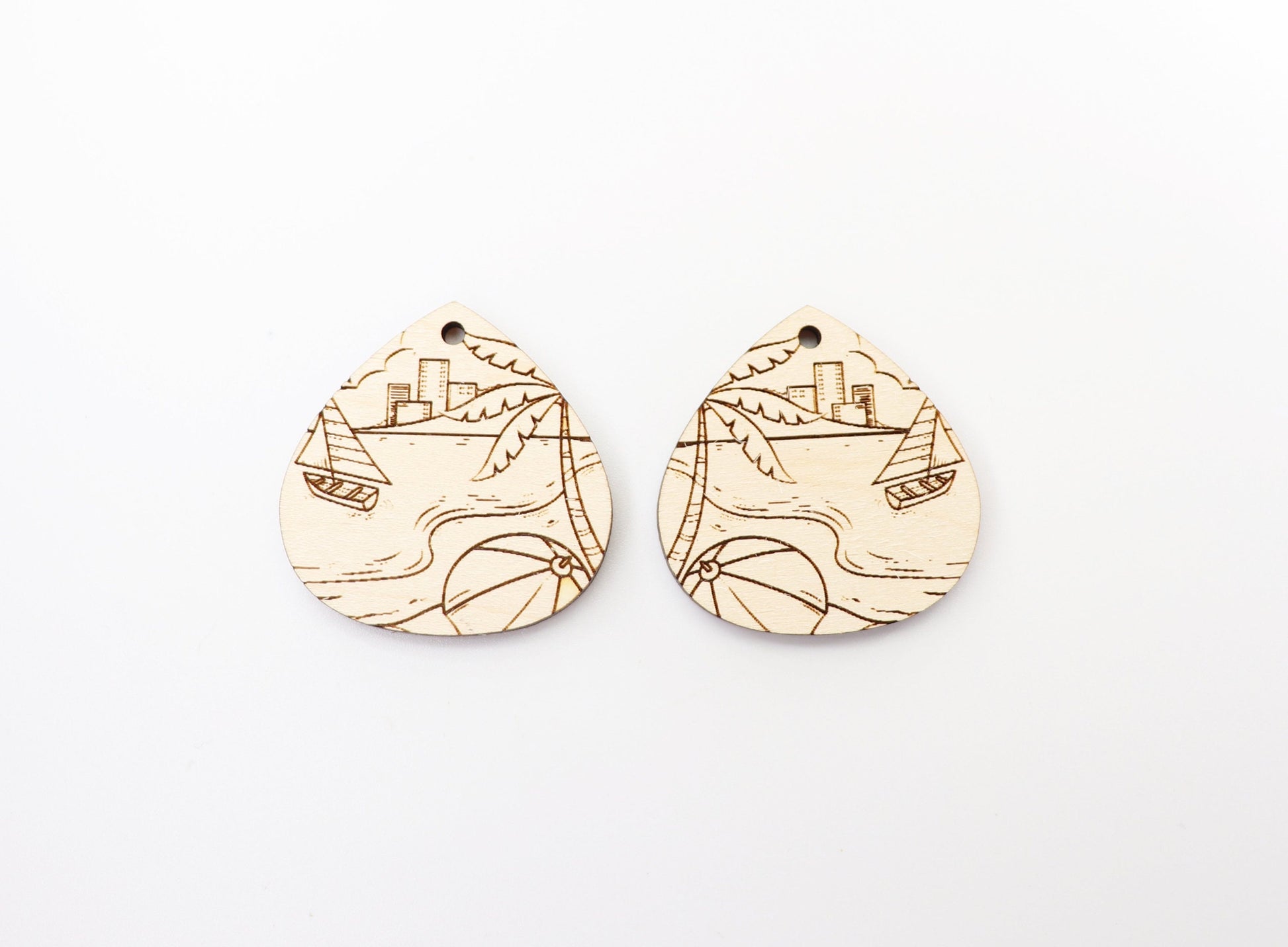 Beach scene earring blanks, wood earring blanks, DIY earrings