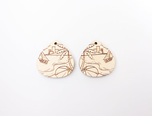 Beach scene earring blanks, wood earring blanks, DIY earrings