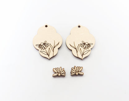 2 Layer Flower earrings, Wood earring blanks, sold per set