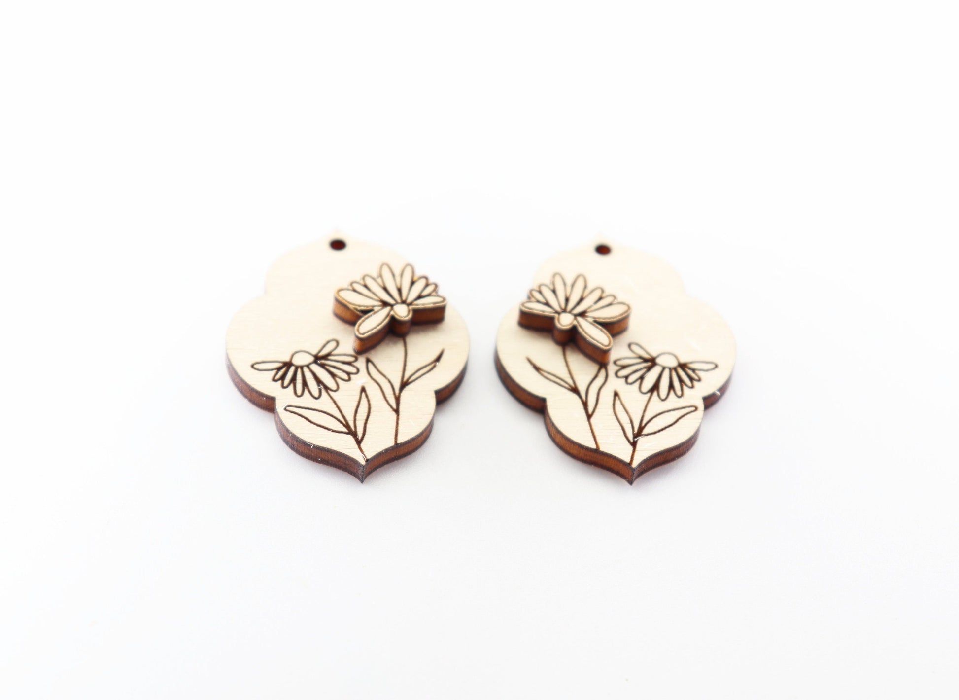 2 Layer Flower earrings, Wood earring blanks, sold per set