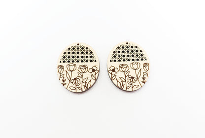 Flower Rattan wood earring blanks, laser cut blanks