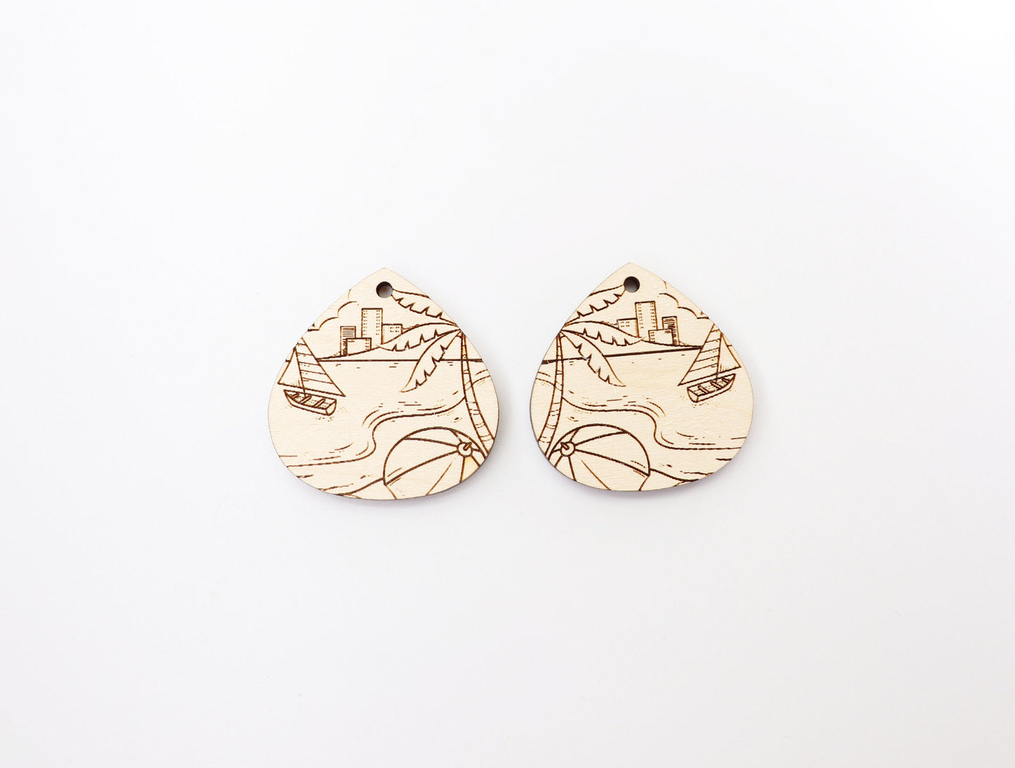 Beach scene earring blanks, wood earring blanks, DIY earrings