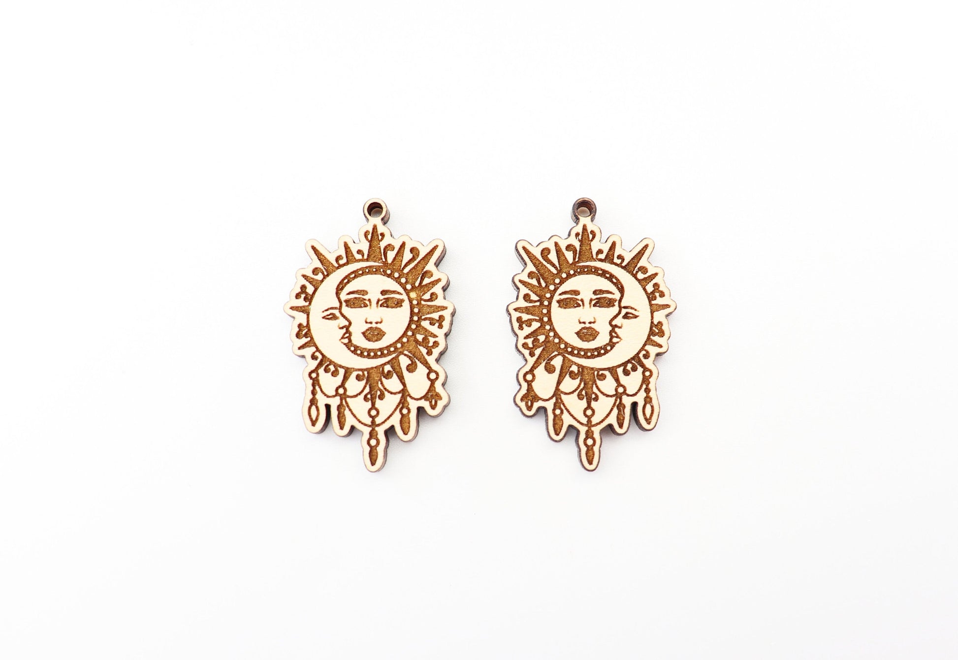 Sun and moon earrings, wood earring blanks