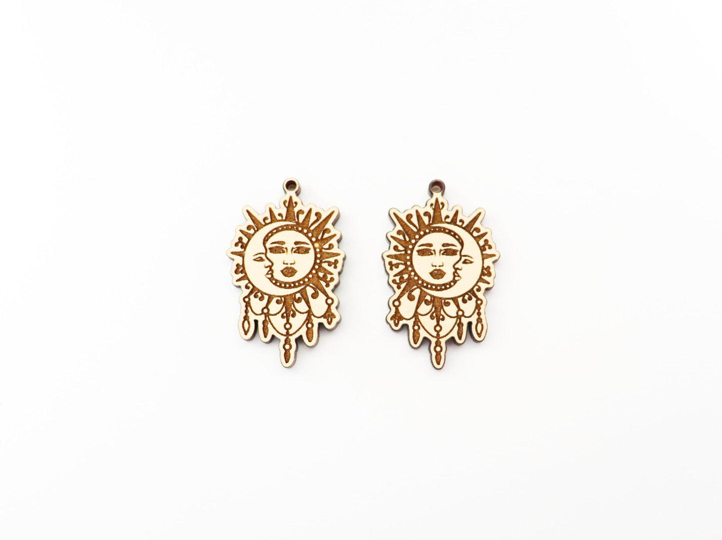 Sun and moon earrings, wood earring blanks