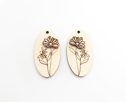 2 Piece layered flower blanks, earring blanks, wood cutouts