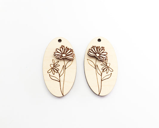 2 Piece layered flower blanks, earring blanks, wood cutouts