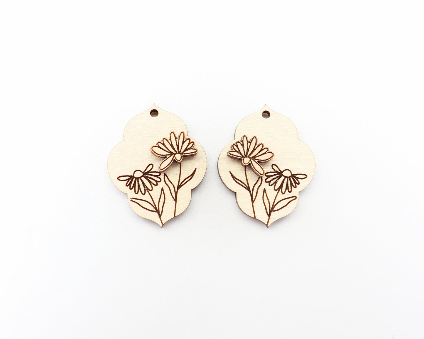 2 Layer Flower earrings, Wood earring blanks, sold per set