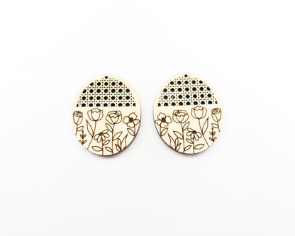 Flower Rattan wood earring blanks, laser cut blanks