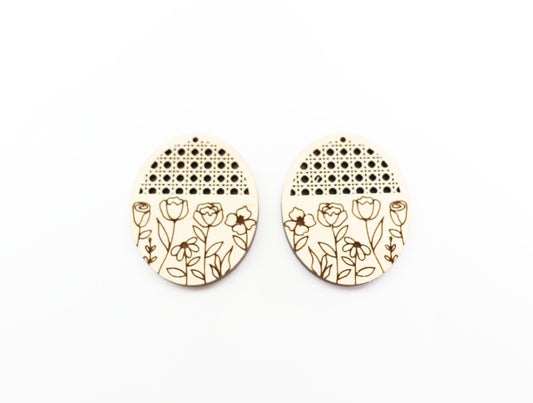 Flower Rattan wood earring blanks, laser cut blanks