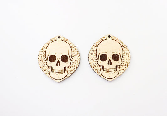 Floral Skull earrings, earring blanks