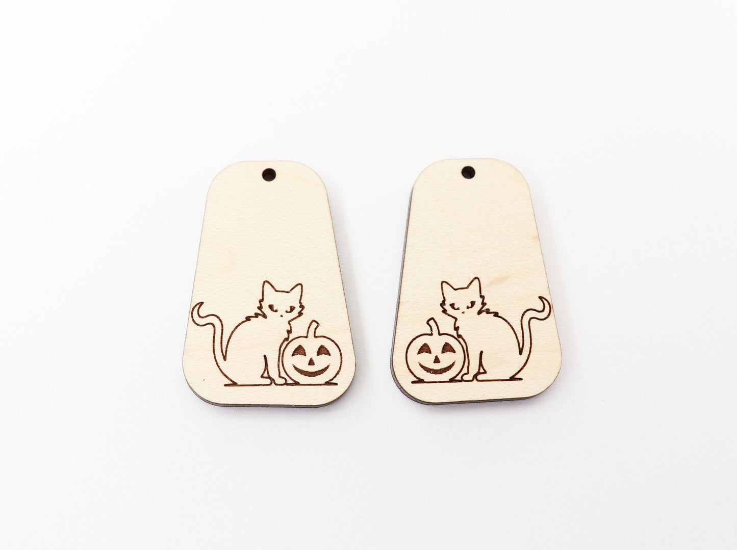 Pumpkin and cat earring blanks, wood blanks