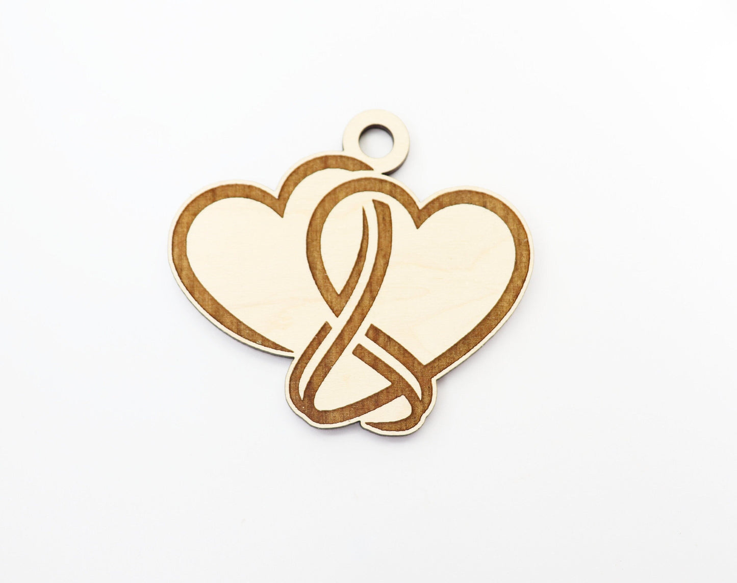 Double heart car charm, wood blanks, wood cutouts