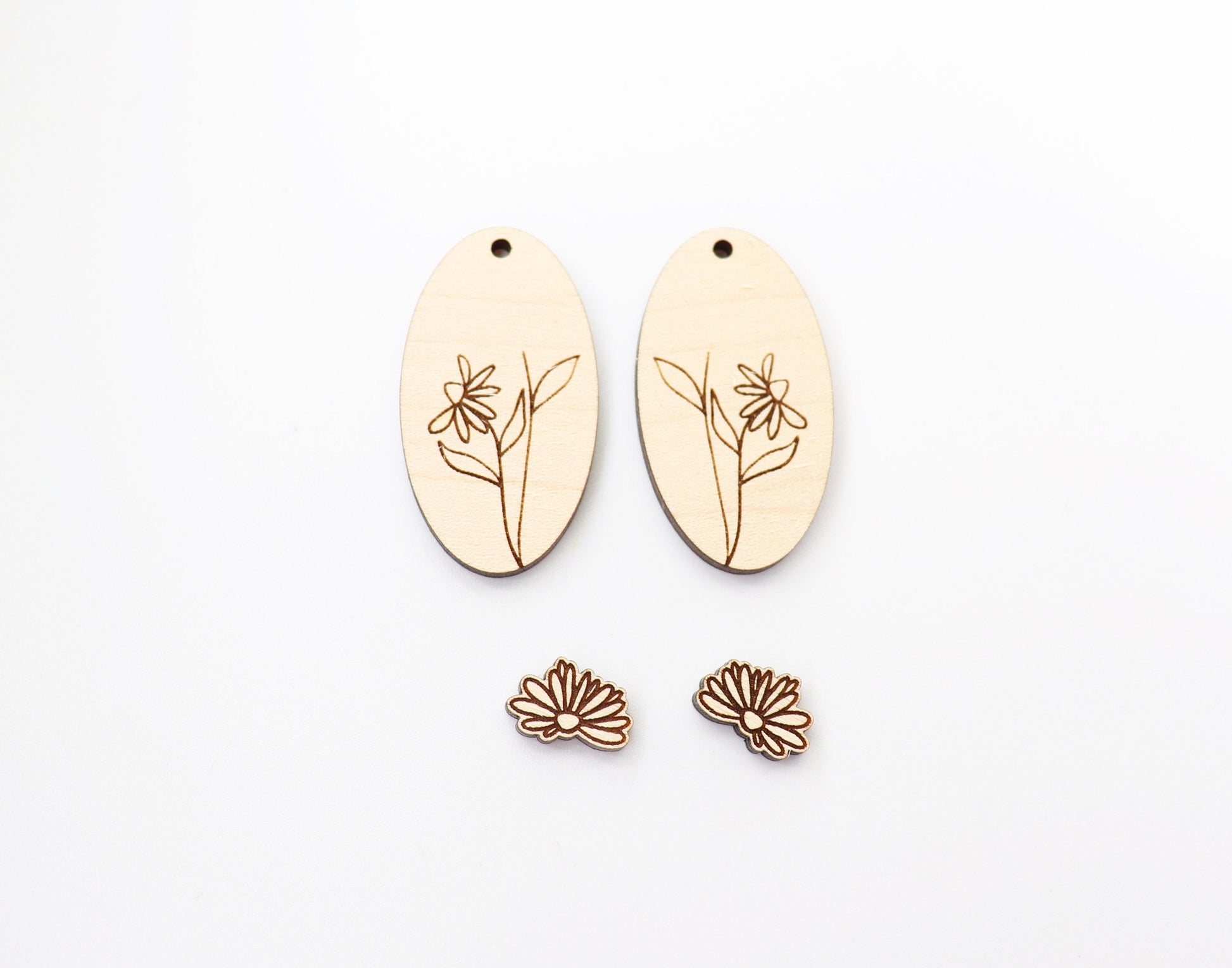 2 Piece layered flower blanks, earring blanks, wood cutouts