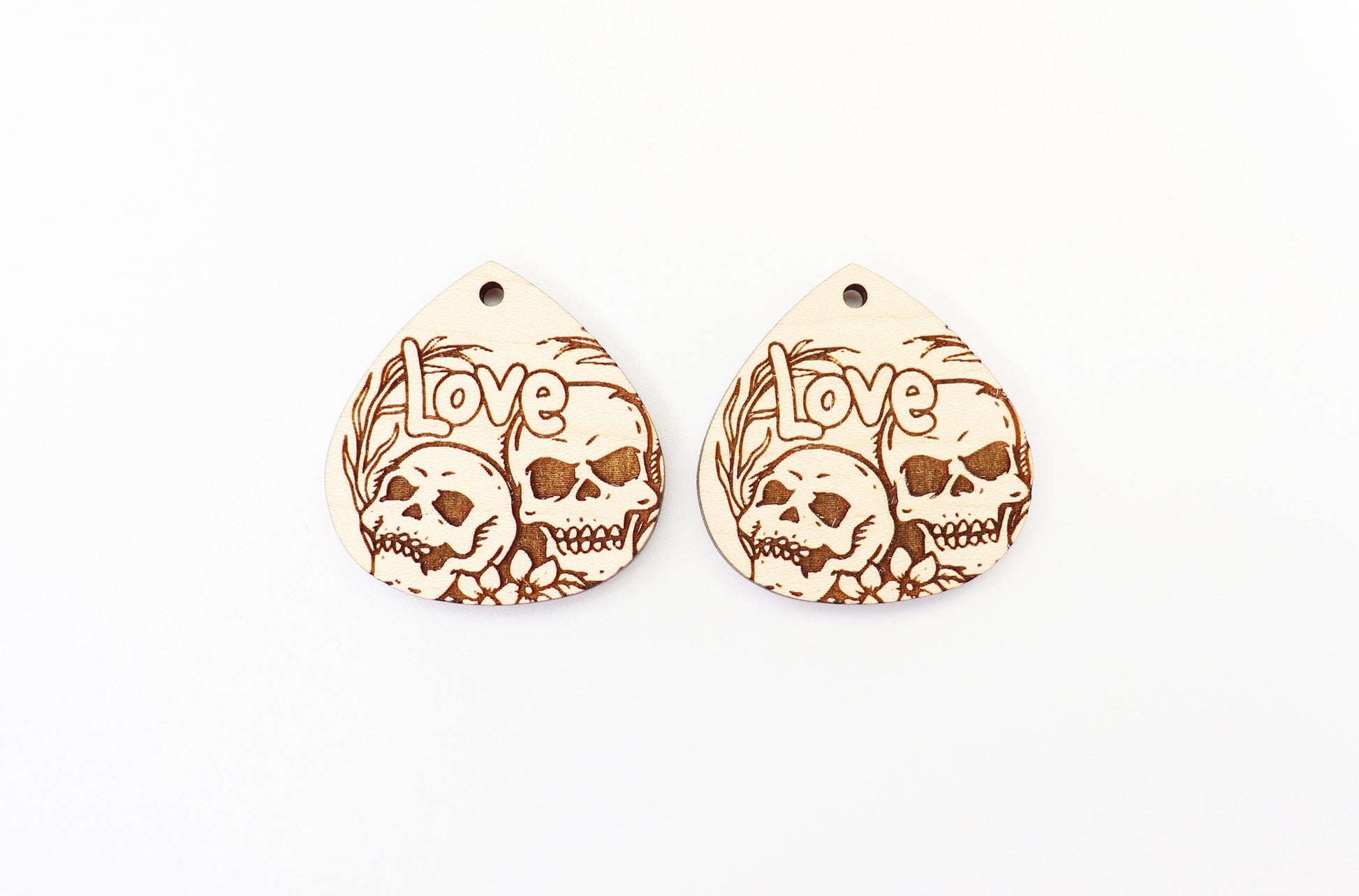 Skull floral earrings, earring blanks, sold per set