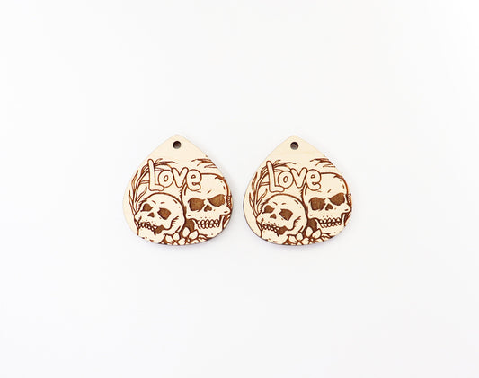 Skull floral earrings, earring blanks, sold per set