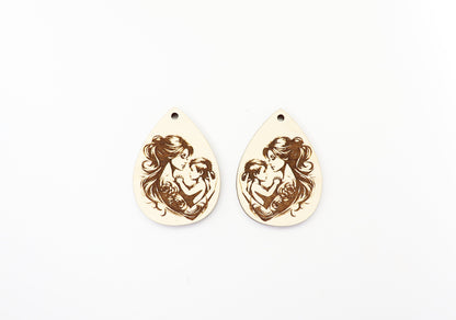 Mother and child wood earring blanks, DIY earrings, earring blanks