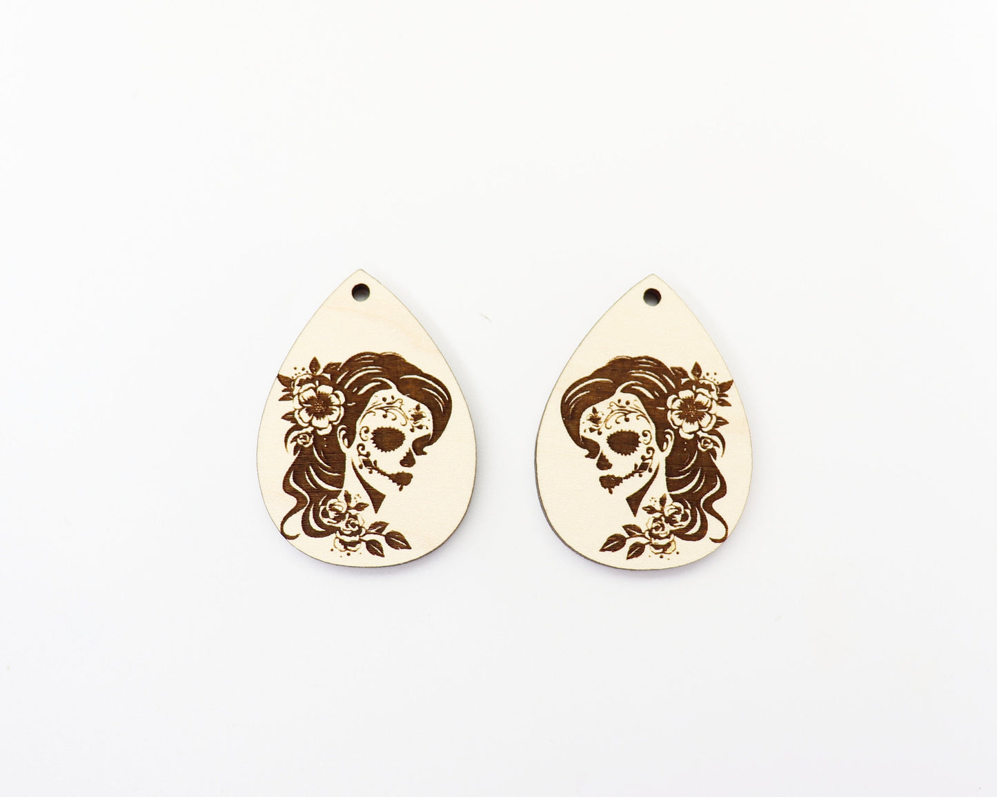 Floral skull earrings, earring blanks, sold per set