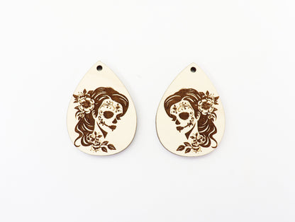 Floral skull earrings, earring blanks, sold per set