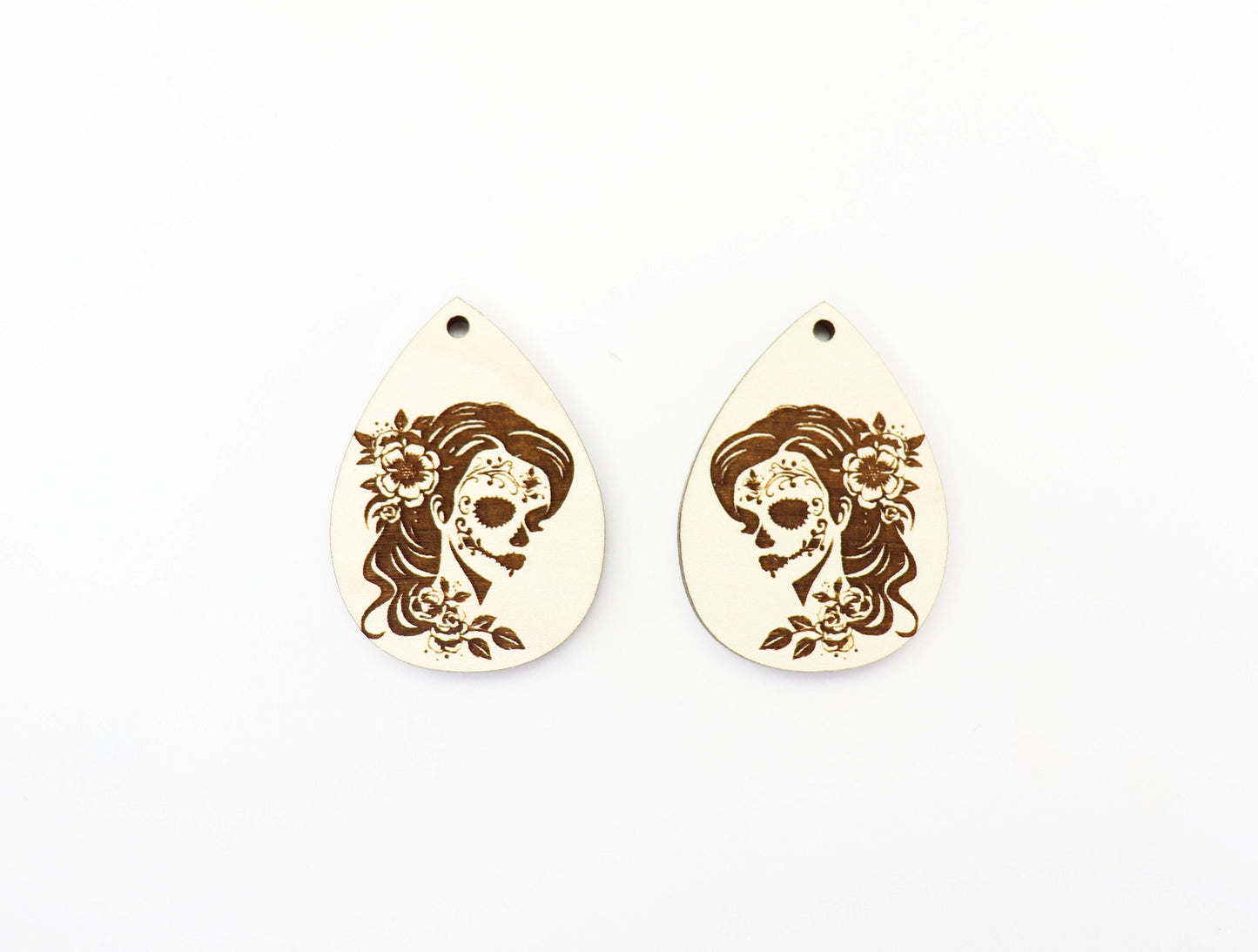 Floral skull earrings, earring blanks, sold per set