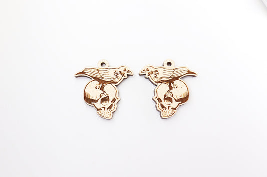 Raven and skull earrings, earring blanks