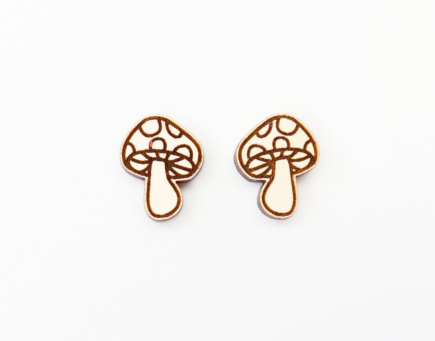 Mushroom studs, wood earring blanks